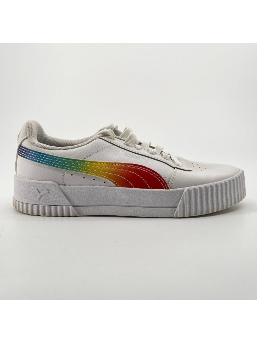 Puma Carina Rainbow FS Womens Size 6 White Athletic Leather Blue Shoes Sneakers